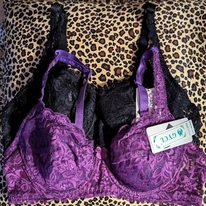 2 GYCL  Lace bras BNWT's 1 Deep Violet & 1 Black 36B Offers Welcome